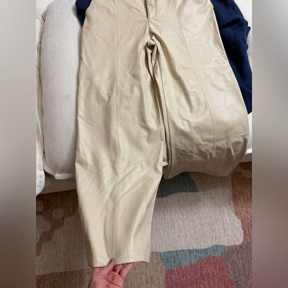 Zara Cream Faux Leather Trousers - Picture 2 of 4